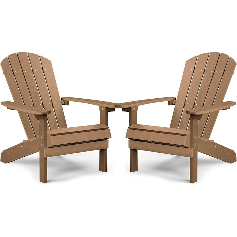 WINSOON All Weather HIPS Outdoor Plastic Adirondack Chairs Set of 2 - Teak