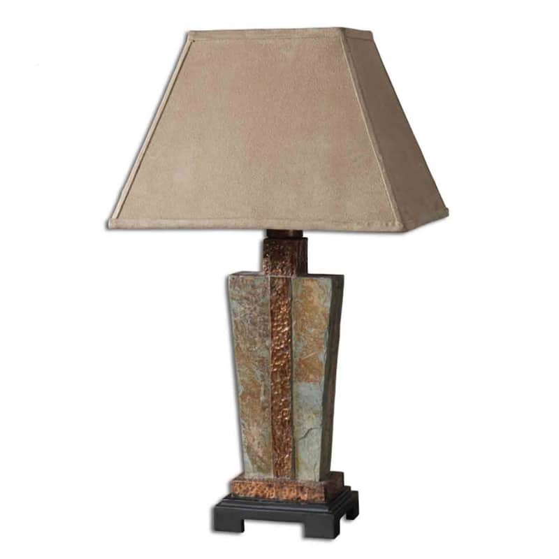 Slate Table Lamp with Rectangular Bell Shade - 29" - Brown