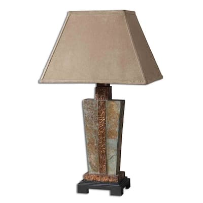 Slate Table Lamp with Rectangular Bell Shade - 29" - Brown