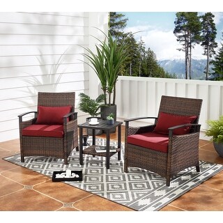 Ottoman Set and Metal Storage Coffee Table Porch Furniture Sets WAMPAT 5 Pcs Patio Furniture Sets Mixed Brown Color Plus Size Patio Wicker Conversation Set with Cushions Lumbar Pillows 