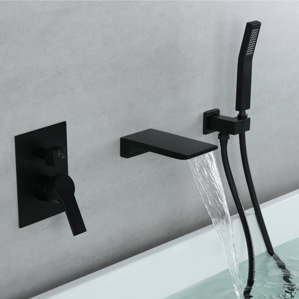 Wall Mounted Tub Faucet With Hand Shower Waterfall Bathtub Faucets Single Handle Tub Filler Set