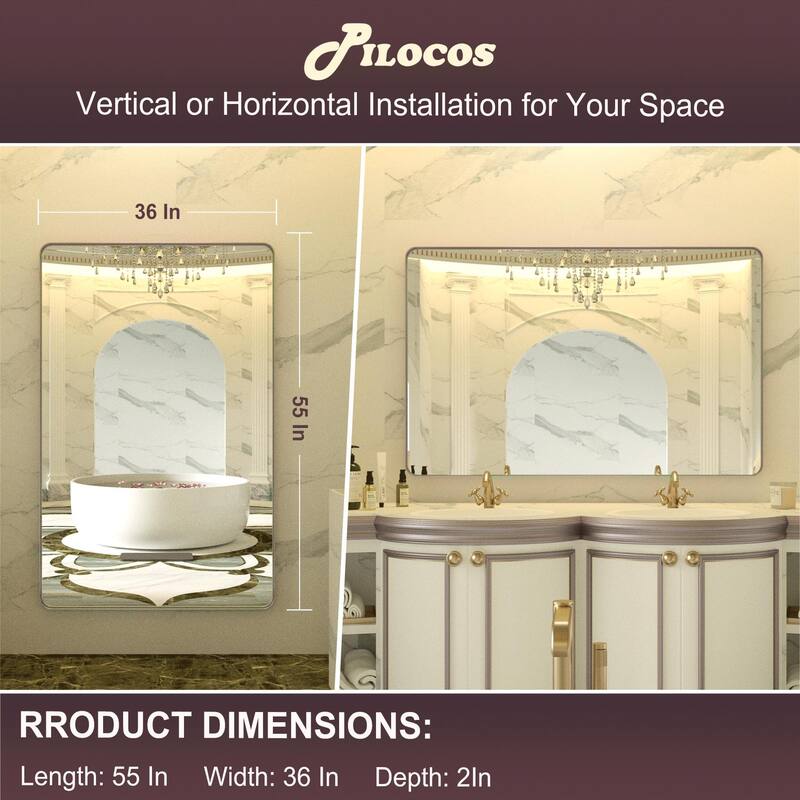 Rectangle Bathroom Mirror for Vanity Wall Mounted Vertical Horizontal Makeup Mirror