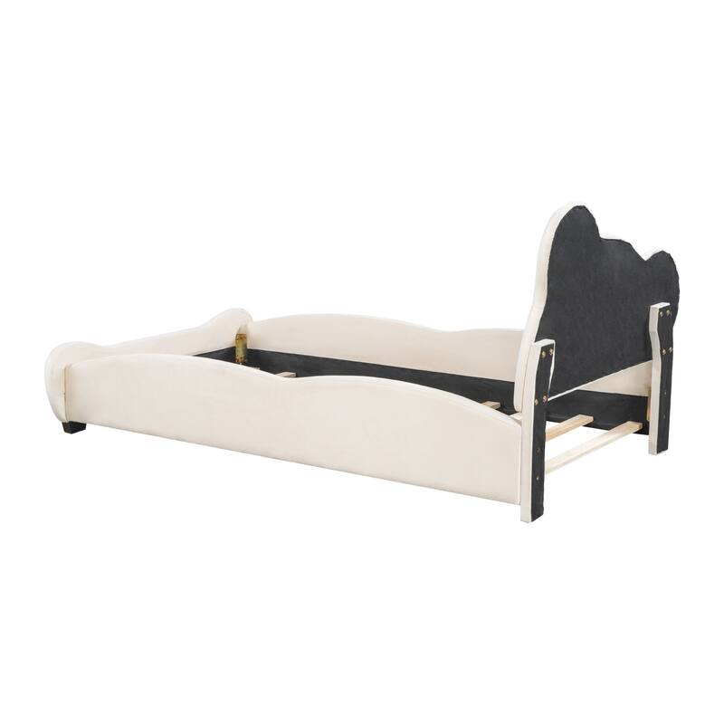 Velvet Upholstered Twin Platform Bed with Bear Headboard and Storage Pockets - Fun and Functional Bed for Kids, Easy Assembly