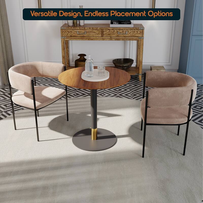 Vail Round Dining Table with 36 in. MDF Tabletop in Black Stainless Steel Round Pedestal Base with Gold Accent Kitchen Table