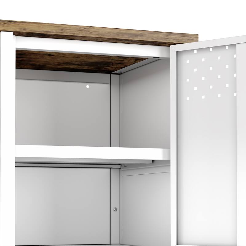 Metal Storage Cabinet with Wood Top and 6 Shelves for 40 Inch TV