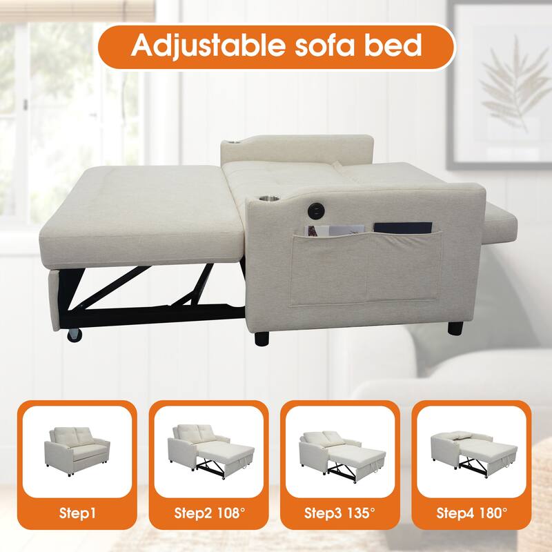 Versatile Foldable Sofa Bed in Beige, Fabric, 53x33x34 inches