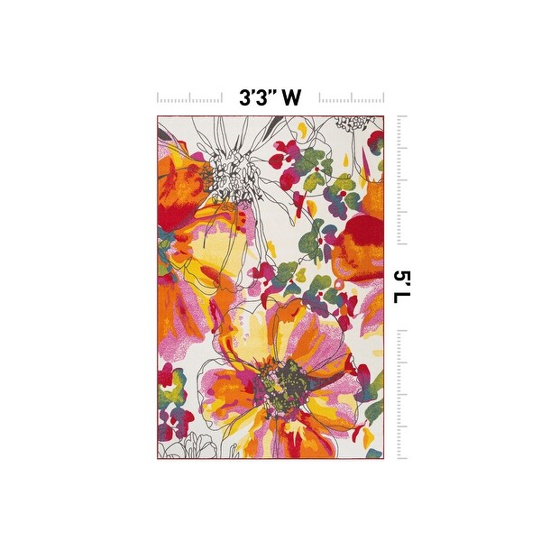 World Rug Gallery Modern Bright Flowers Non-Slip Area Rug Multi