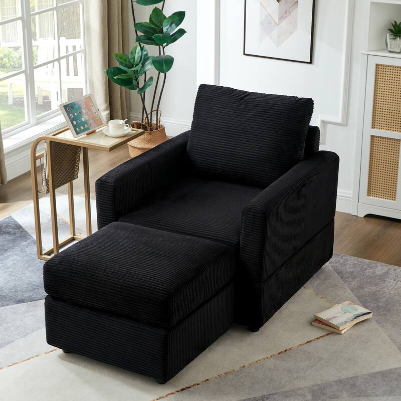 Corduroy Chaise Lounge Chair Set with Ottoman
