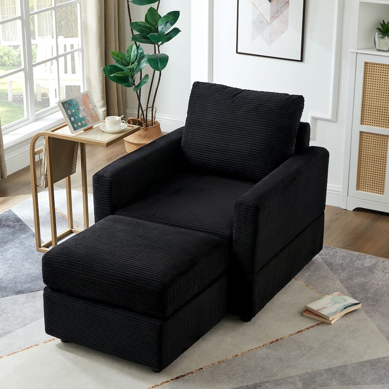 GDFStudio Classic Corduroy Club Chair with Ottoman - Black
