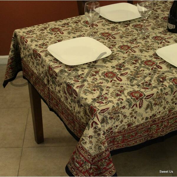 Floral Block Print Cotton Round Tablecloth Rectangle Square Beige Red Green Jaipur Autumn Table Linen On Sale Overstock 12647638