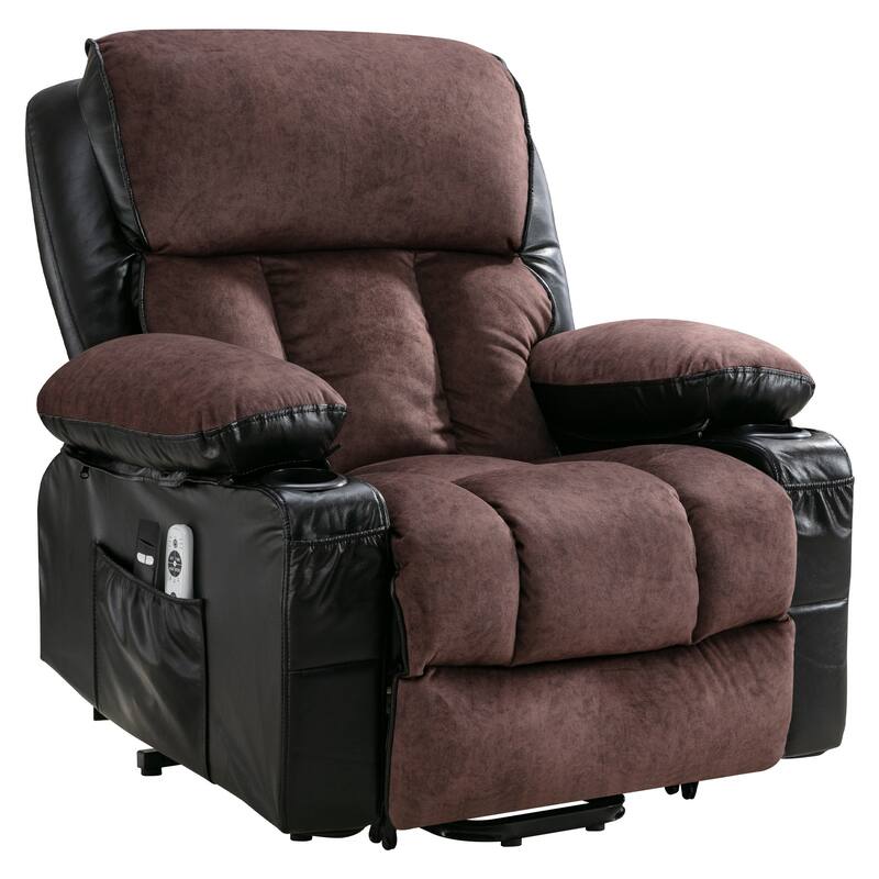 Power Lift Fleece Leather Recliner Chair for Elderly with Vibration Massage and Heat and USB & Cup Holders, for Living Room