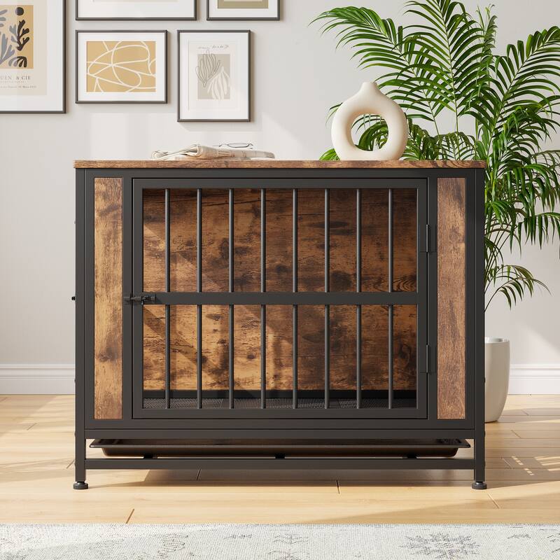 Wooden Dog Crate Table, Decorative Pet Crate House for Medium/Small Dog Indoor Use