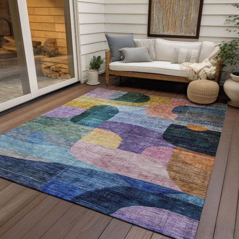 Machine Washable Indoor/ Outdoor Abstract Contemporary Chantille Rug