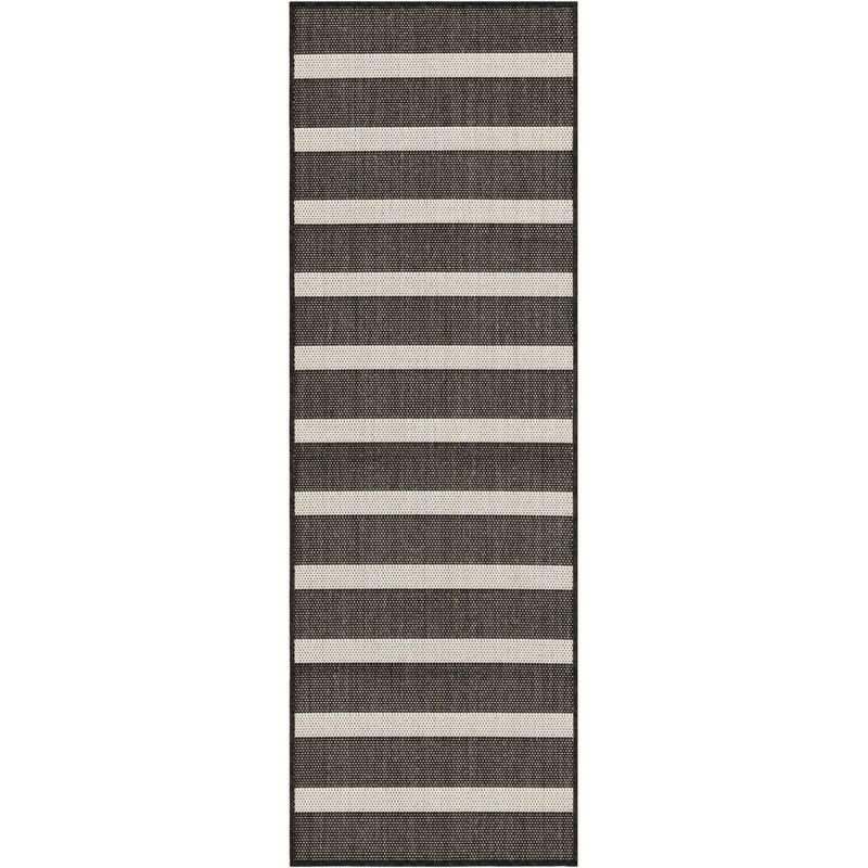 Nourison Selerno Indoor/Outdoor Striped Area Rug. - 2' x 6' - Black/Ivory