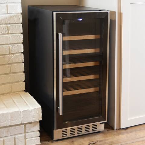 Sunnydaze Stainless Steel Beverage Refrigerator with Wooden Shelves - 33-Bottle Capacity
