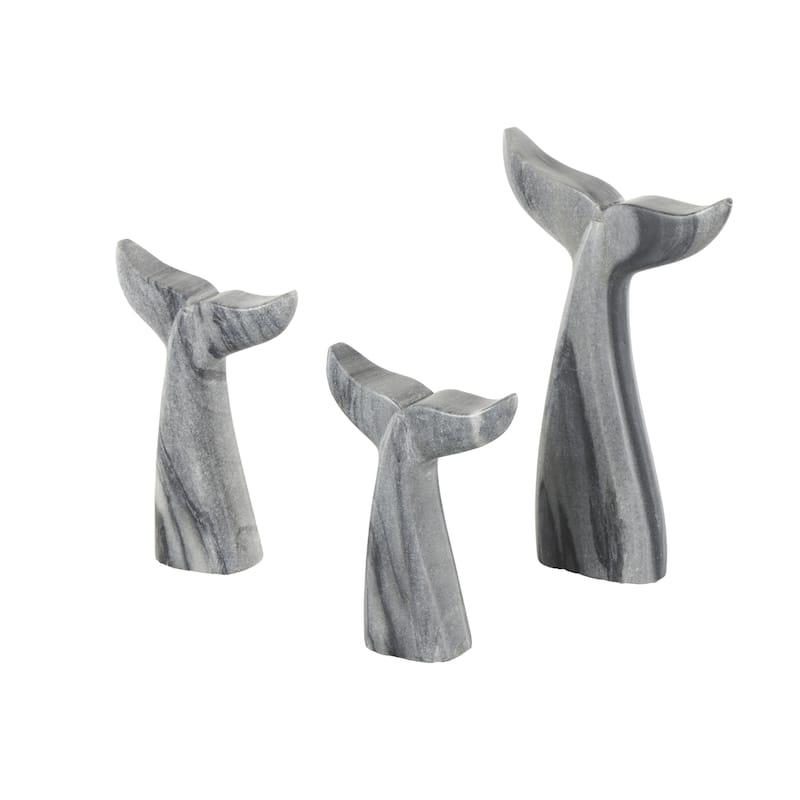 Marble Whale Tail Decorative Sculpture - Set of 3 White or Gray - Roche River Decor