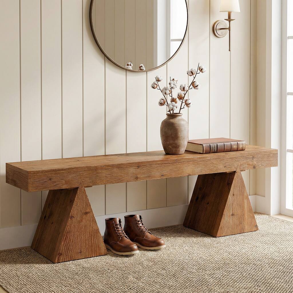 63" Solid Wood Indoor Bench, Rustic Entryway Benches