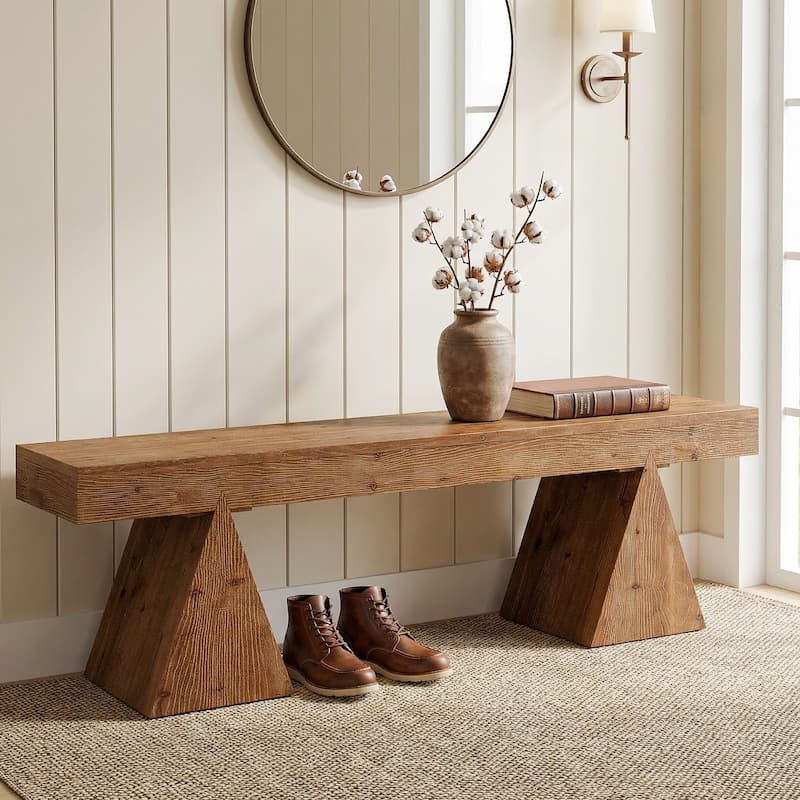 Solid Wood Rustic Indoor Bench, 63" Farmhouse Entryway Benches
