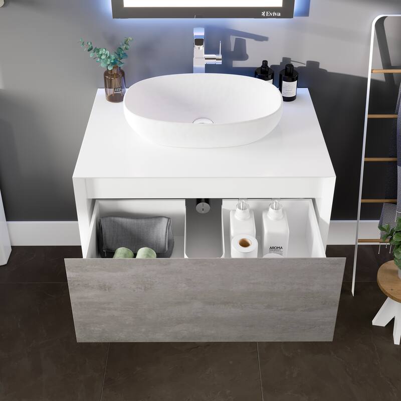 Eviva Santa Monica 30" Gray Wall Mount Bath Vanity with Acrylic Vessel Sink