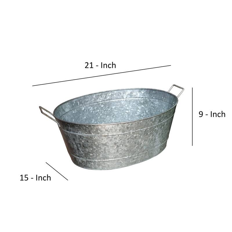 Lola Embossed Design Oval Shape Galvanized Steel Tub with Side Handles, Small, Silver