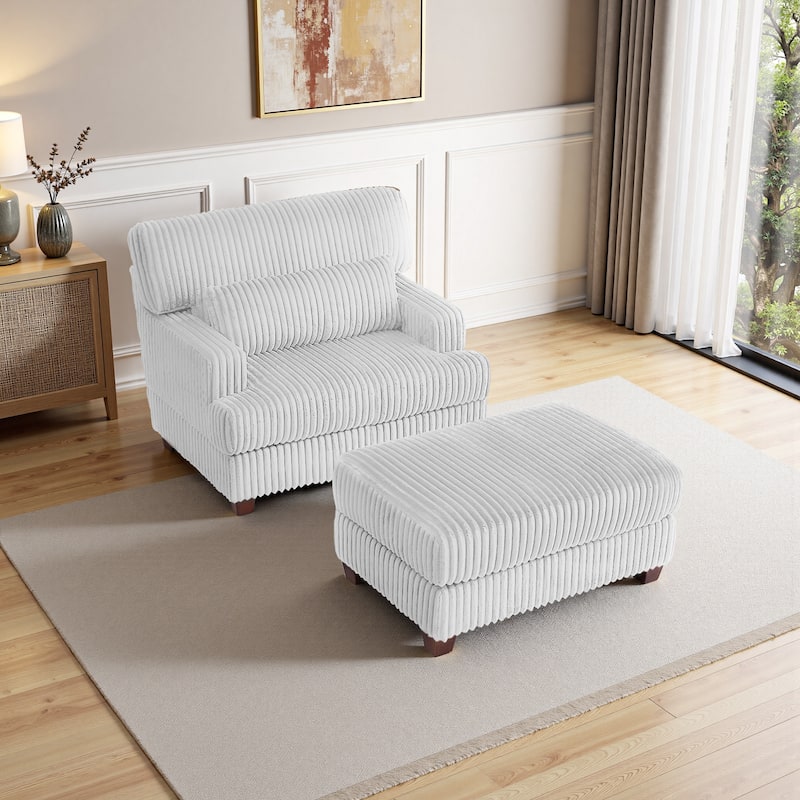 Modern Oversize Plush Corduroy Accent Chair Chaise Lounge with Storage Ottoman