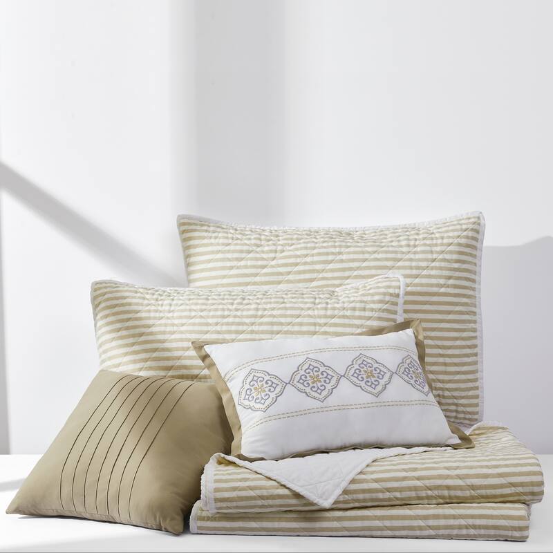 Wonderful 5 Piece Striped Coverlet Set