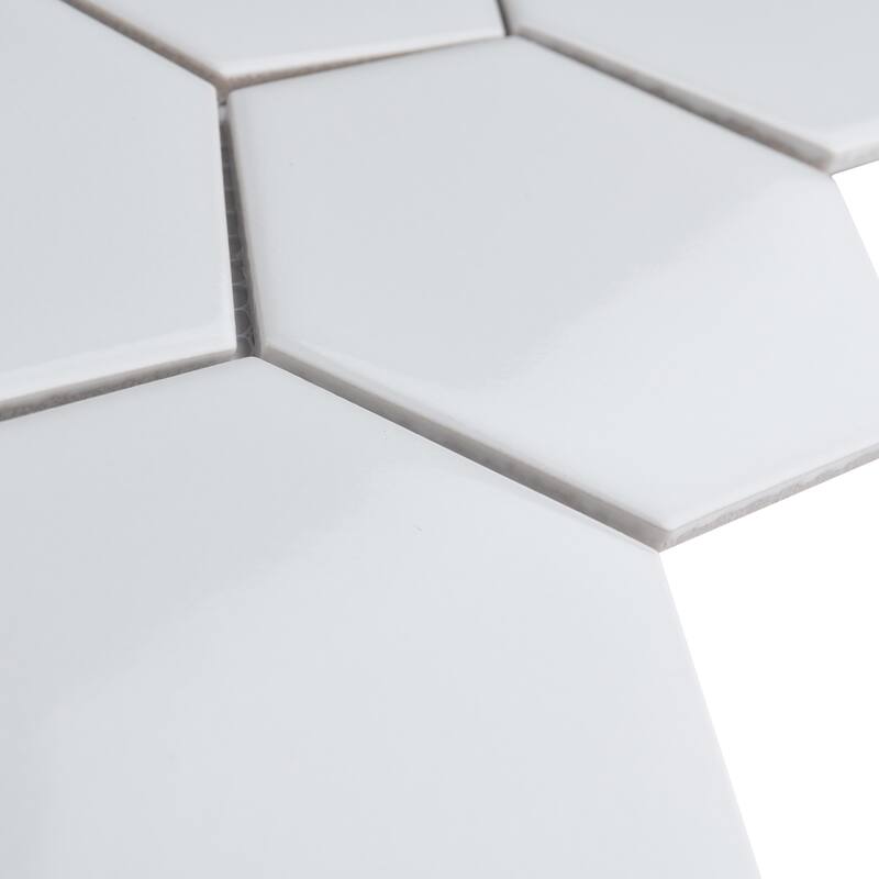 Merola Tile Metro 4" Super Hex Glossy White 10" x 11-1/2" Porcelain Mosaic Tile