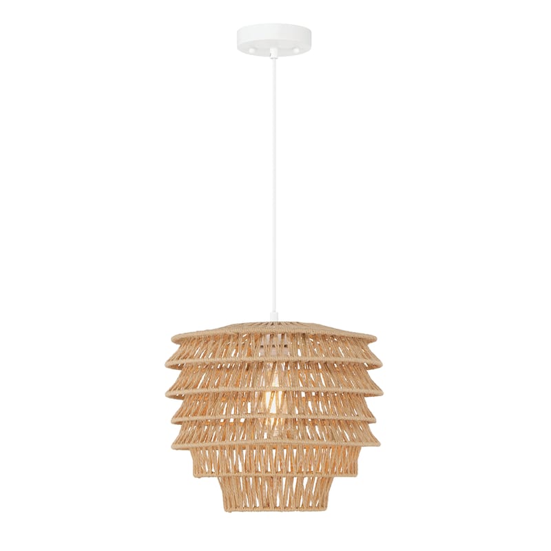 Handwoven Paper Rope and Metal Ceiling Pendant Lamp - 13.4"L x 13.4"W x 15.2"H