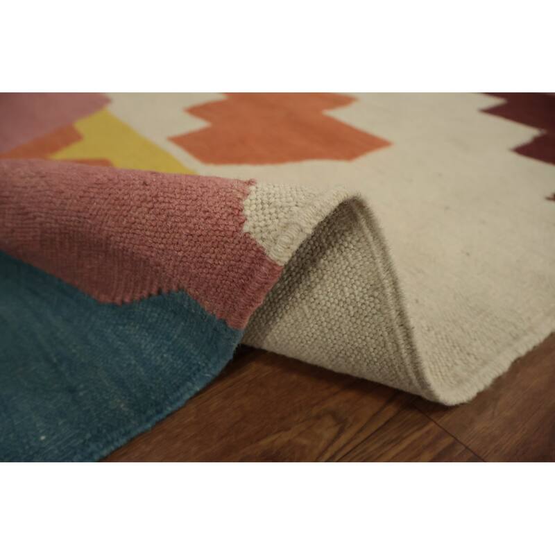 Hand Woven Oriental 100% Wool Carpet Southwestern Modern Multi-Colored Kilim Area Rug - 9' 8'' X 6' 10''
