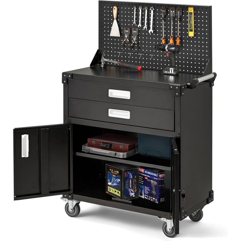 AECOJOY Rolling Tool Chest with Wheels 2 Drawers Pegboard