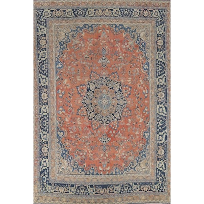 Floral Mashad Persian Vintage Area Rug Hand-Knotted Wool Carpet - 9'5"x 12'3"