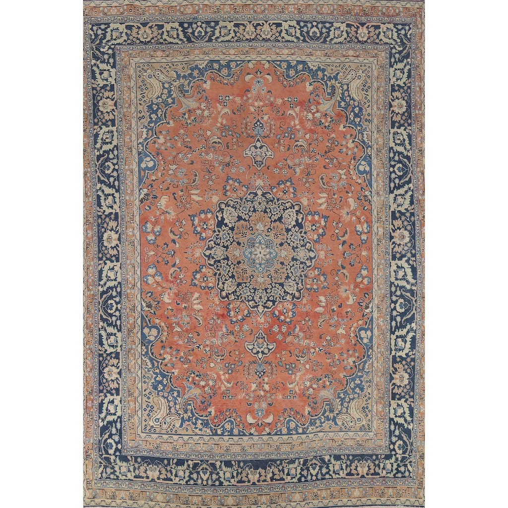 Floral Mashad Persian Vintage Area Rug Hand-Knotted Wool Carpet - 9'5"x 12'3"