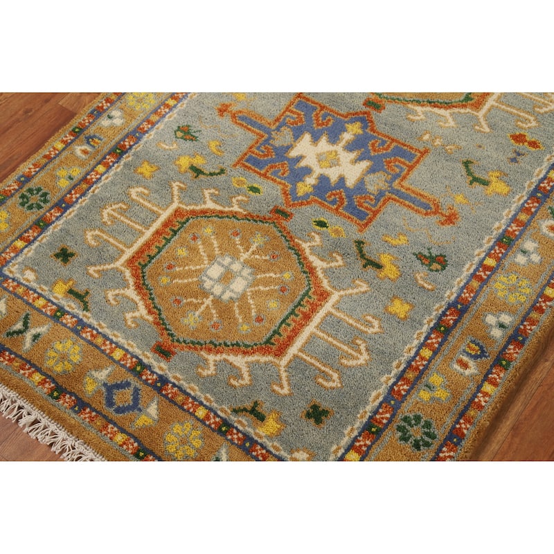 Hand Knotted Oriental 100% Wool Carpet Transitional Geometric Greys & Charcoal Khotan Area Rug - 4' 11'' X 3' 0''