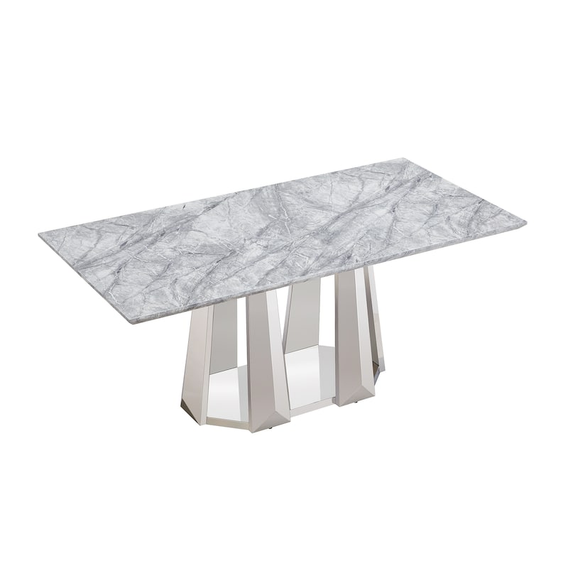 GDFStudio - Rose Series 70'' Rectangle Faux Marble Dining Table 6 People with Modern Large Size