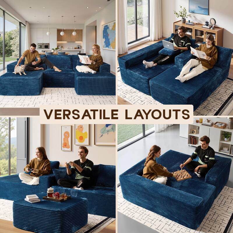 OVIOS All-Foam Cloud L-Shaped Lounger Sofa​ ​​With Ottoman​