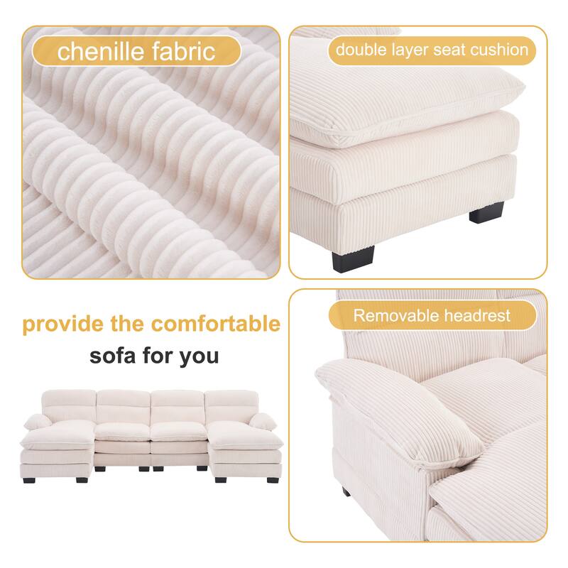111.8" U-shaped profile sofa, including two single seats and two chaise