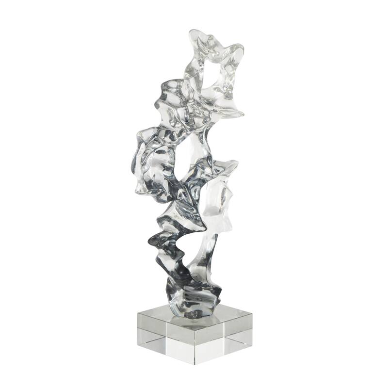 Glass Abstract Handmade Freeform Decorative Sculpture with Clear Square Base - Clear - Roche River Decor