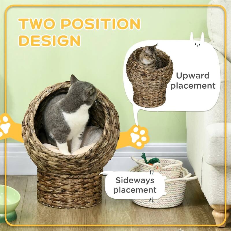 Raised Cat Bed with Rotating Cozy Basket Soft Cushion for Small Cats Up to 11 lbs