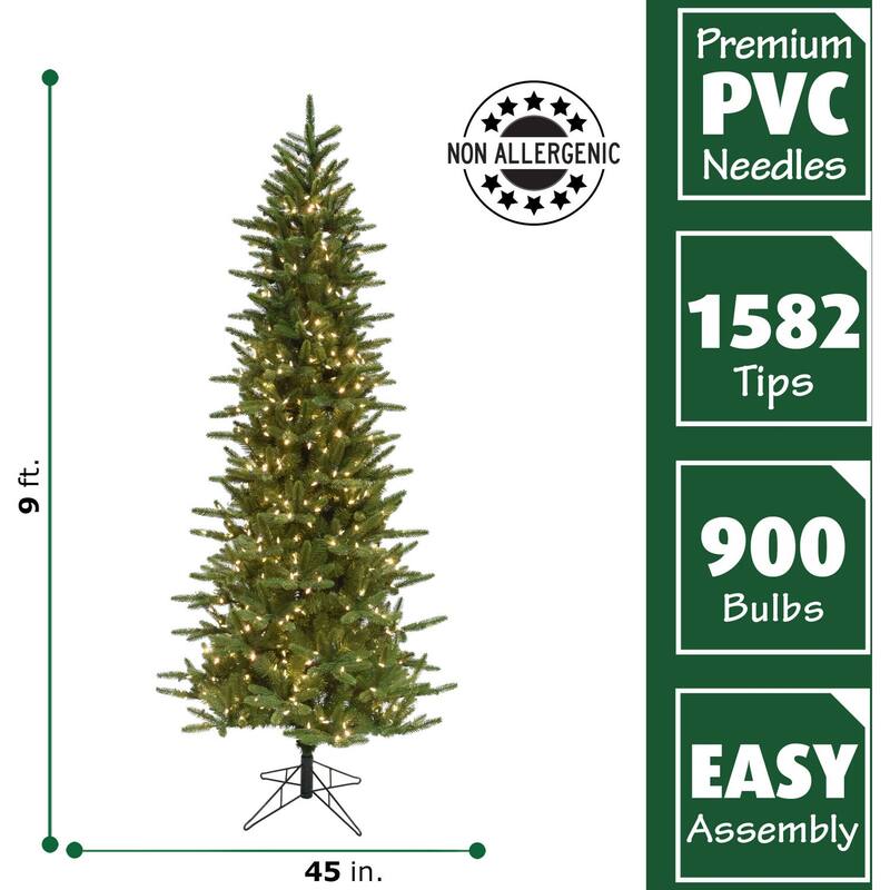 Fraser Hill Farm 9 Ft. Pine Slim Artificial Christmas Tree, Lighting