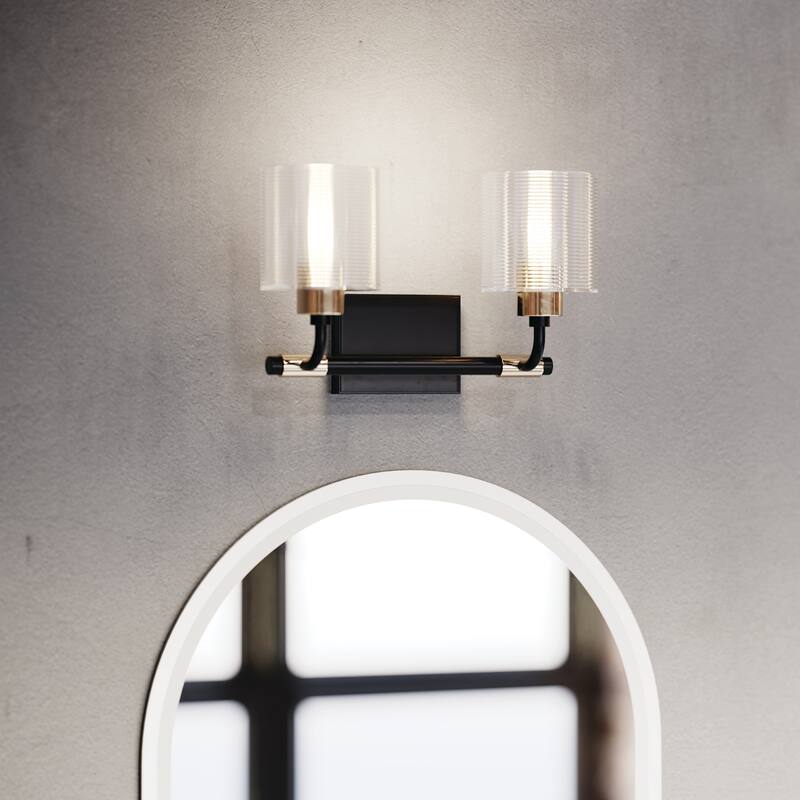 Kichler Harvan 15 Inch 2 Light Vanity Light with Clear Ribbed Glass in Black