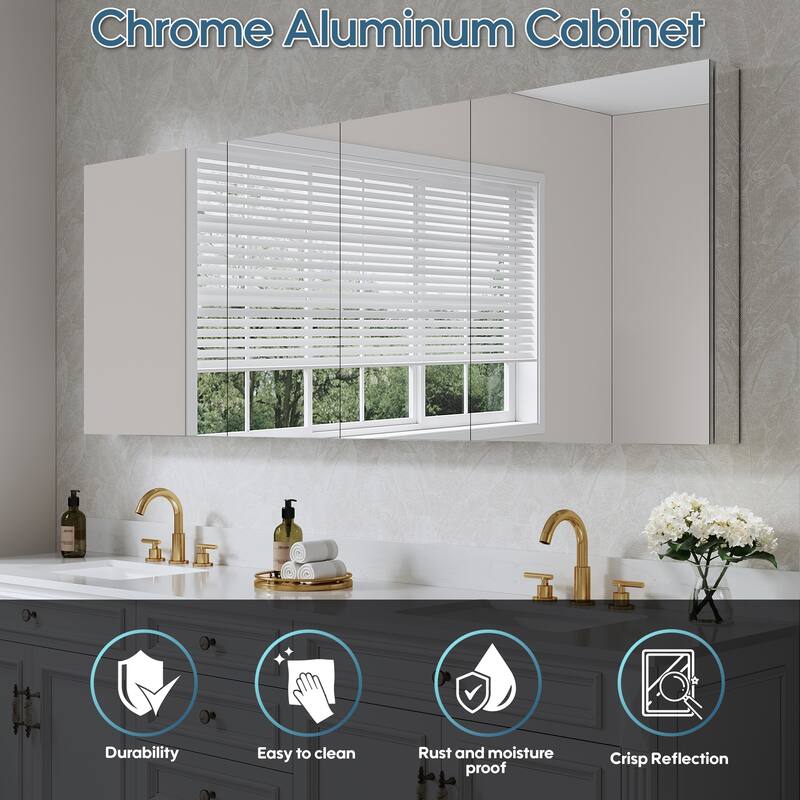 72''/80''W X 30''H Recessed Or Surface Wall Mount Bathroom Medicine Cabinet With Adjustable Glass Shelves