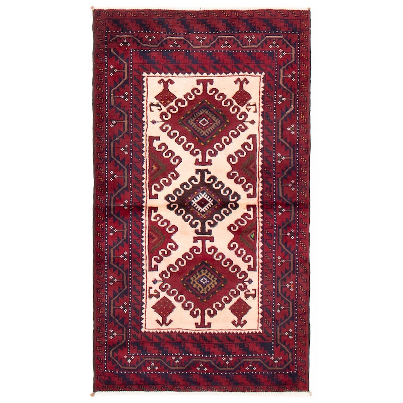 ECARPETGALLERY Hand-knotted Royal Baluch Ivory, Red Wool Rug - 3'2 x 5'10 - Ivory/ Red - 3'2 x 5'10