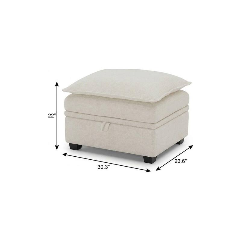 HomeRoots 30" Gray and Black Chenille Storage Ottoman