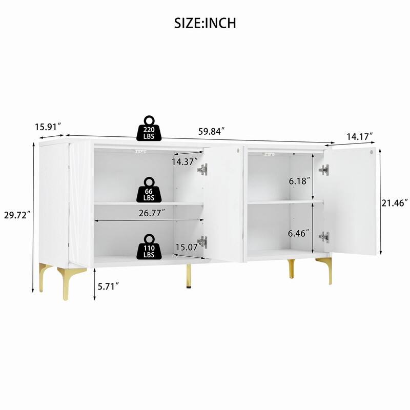 4-Door Sideboard with Adjustable Shelves,Multi-Functional Storage Cabinet for Home Organization