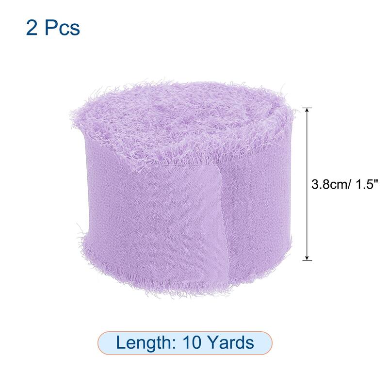 Chiffon Ribbon 1.5" x 10 Yard, Handmade Fringe Ribbon, 2pcs - Light Purple