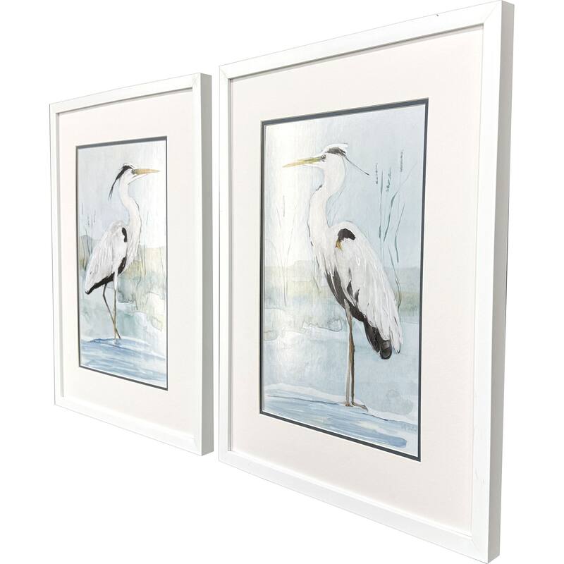Paragon Heron on Blue Framed Art - Set of 2