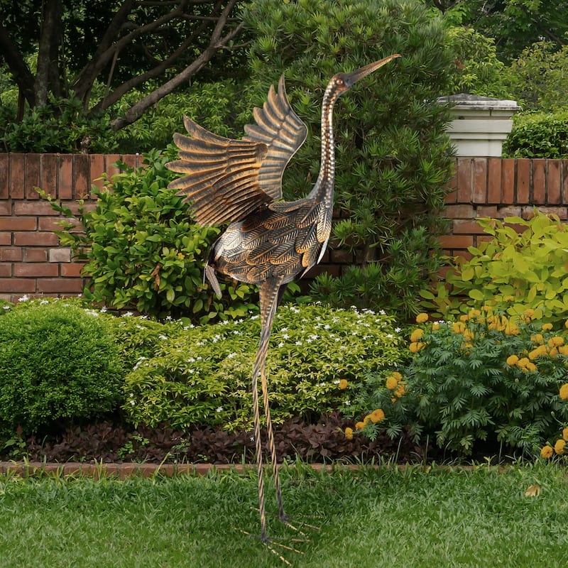 Flying Crane Garden Statue Handcrafted with Stakes Included by Pure Garden
