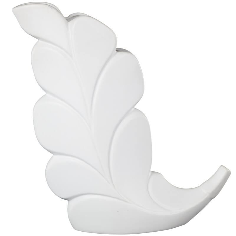 Ceramic Leaf Slanted Decorative Vase - Black or White - Roche River Decor - White