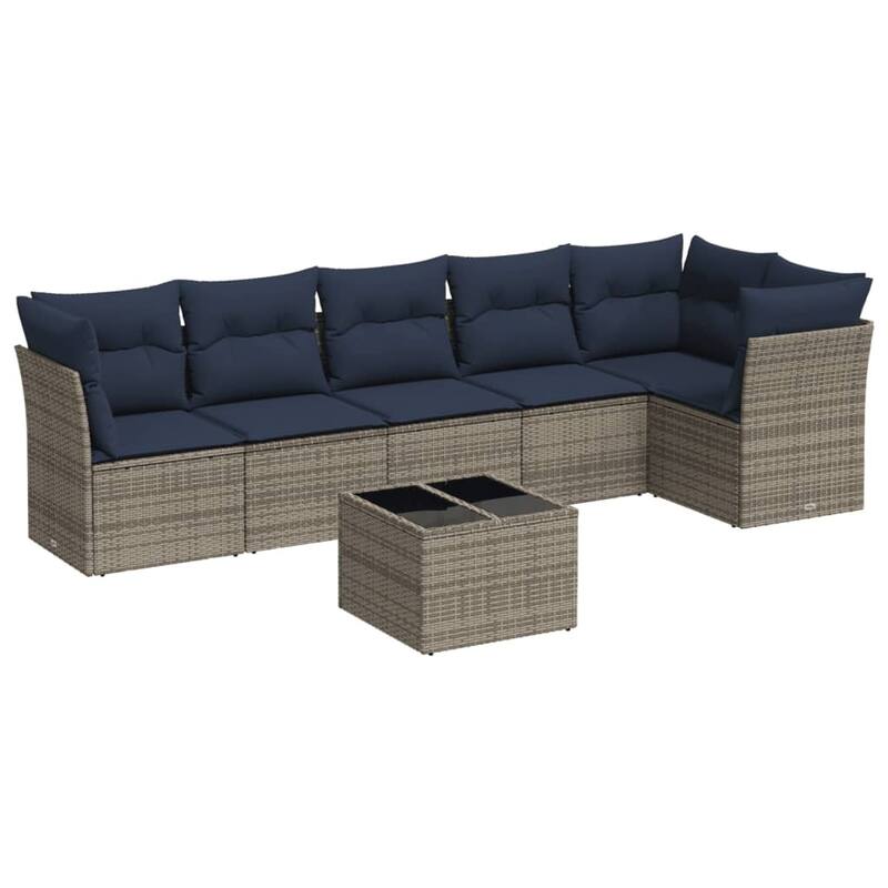 vidaXL 6/7 Piece Patio Sofa Set with Cushions Brown/Gray Poly Rattan - 21.7 x 24.4 x 27.2