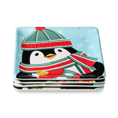 Certifed International Christmas Whimsy Penguin Set of 4 Dessert/Salad Plates 8.5" Assorted Designs - 8.5 L x 8.5 W x 1 H
